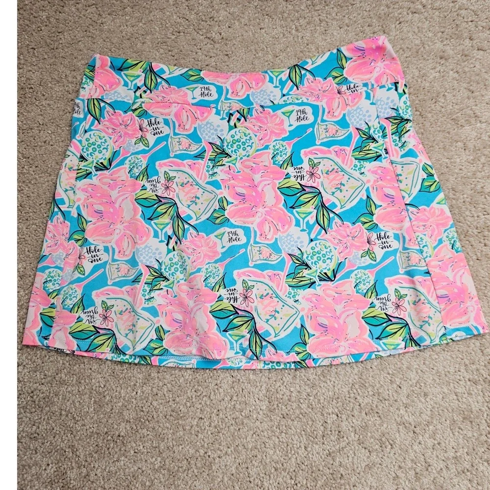 Lulu-B Golf Skort Pink Blue Floral 19th Hole Print Size Small